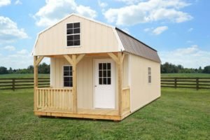 Lofted barn cabins from Derksen Buildings in Starkville MS by Double E Portable Buildings